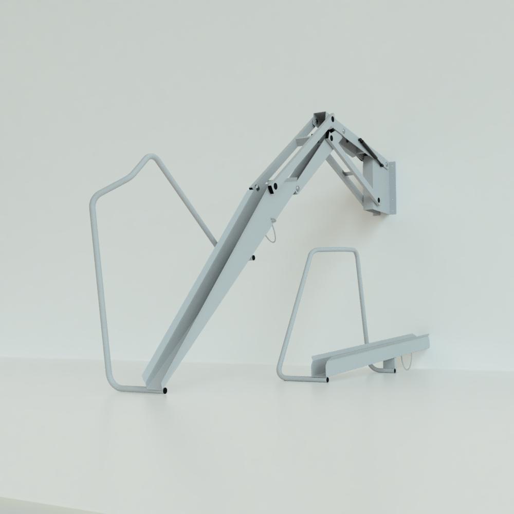 Aparcabicicletas con asistencia para fácil guardado de bicis en dos niveles